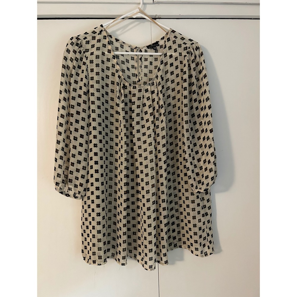 Zenobia Women XXXL Floral Sheer Blouse Cream Black 3/4 Balloon Sleeve Top